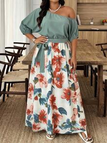 Weeklong Plus Size Casual Floral Print Asymmetric Hem Patchwork Dress Vacation Wedding Guest Vacation White Summer Elegant - Multicolor - View 4