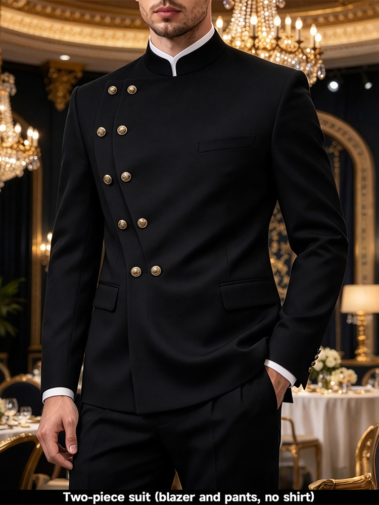 Calvornis Men's Luxury Design Stand-Collar Blazer, Suitable For Daily Commuting Dinner Party, Business Elegant, Parties, And Banquets. Wedding Black Autumn - Black - View 7