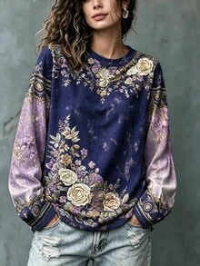Breezaya 大尺碼緹花休閒百搭日常穿著長袖T恤 秋季 - 彩色 - 查看 3