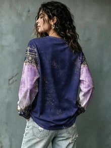 Breezaya 大尺碼緹花休閒百搭日常穿著長袖T恤 秋季 - 彩色 - 查看 2