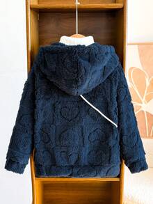 Elladie kids Girls' Fuzzy Jacket Heart , Comfortable Wear, Excellent Warmth, Suitable For Autumn/Winter Cold Weather, Comes With Cute Matching Color Crossbody Bag - Royal Blue - View 2
