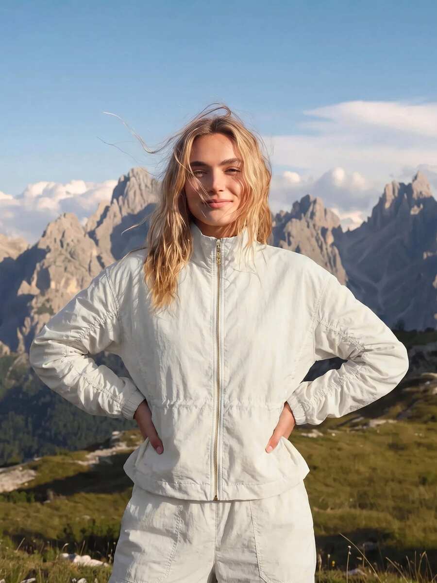 WanderVale Regular Women's Single Piece Long Sleeve Outdoor Windbreaker Jacket - Beige - View 1
