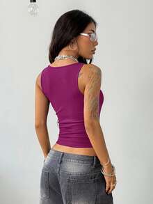 Coolane Women's Spring/Summer Holiday Street Vintage Y2K Basic Split Hem Stretch Tank Top - Red Violet - View 5