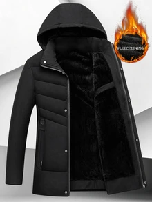 EGENSIO Men's Padded Coat With Zipper Placket, Detachable Hood Thermal Lining And Thick Padding, Padded Coat - Black - View 3
