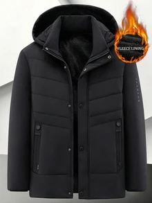 EGENSIO Men's Padded Coat With Zipper Placket, Detachable Hood Thermal Lining And Thick Padding, Padded Coat - Black - View 1