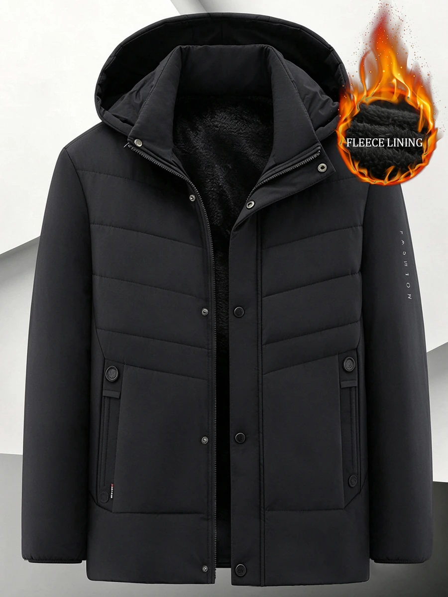 EGENSIO Men's Padded Coat With Zipper Placket, Detachable Hood Thermal Lining And Thick Padding, Padded Coat - Black - View 1