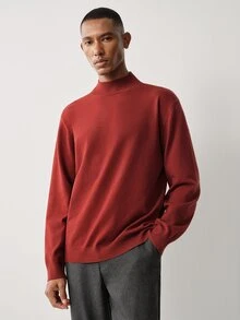 Manfinity Homme Men's Casual Versatile Solid Color Stand Collar Sweater,Christmas Elements,Cute Christmas Pullover Sweater , Unisex Style,Fall/Winter - Rust Brown - View 5
