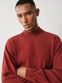 Manfinity Homme Men's Casual Versatile Solid Color Stand Collar Sweater,Christmas Elements,Cute Christmas Pullover Sweater , Unisex Style,Fall/Winter - Rust Brown - View 4
