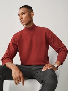 Manfinity Homme Men's Casual Versatile Solid Color Stand Collar Sweater,Christmas Elements,Cute Christmas Pullover Sweater , Unisex Style,Fall/Winter - Rust Brown - View 7