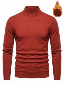 Manfinity Homme Men's Casual Versatile Solid Color Stand Collar Sweater,Christmas Elements,Cute Christmas Pullover Sweater , Unisex Style,Fall/Winter - Rust Brown - View 1