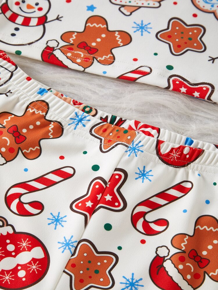 Santa Autumn/Winter Claus Tween Girl Pajamas Christmas Tree Gingerbread Man Knitted Stretchy Snug Fit Allover Print Snowman Candy Cane Sets Are Sold - Multicolor - View 5