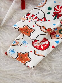 聖誕老人秋冬款青少年女孩睡衣套裝，聖誕樹、薑餅人、雪人、糖果棒針織彈性修身全印花款 - 彩色 - 查看 7