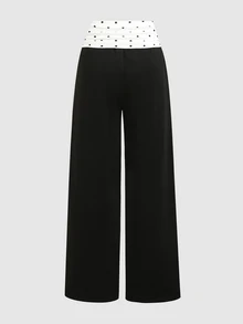 SHEIN Teen Girl Korean Style Polka Dot Print Colorblock Loose Sweatpants - Black and White - View 3