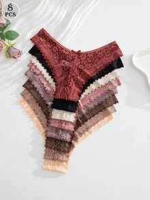 Crystal Vow 8pcs/Set Romantic Sexy Lace Women's Thong Panties, Multicolor Lace Thong Pack - Multicolor - View 6