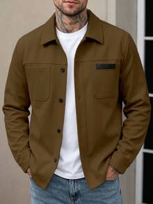 Manfinity Homme Men's Solid Color Casual Outdoor Slim Fit Jacket - Brown - View 4
