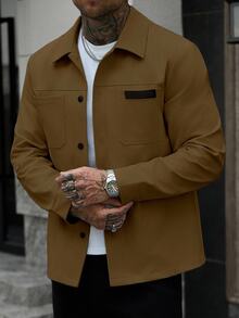 Manfinity Homme Men's Solid Color Casual Outdoor Slim Fit Jacket - Brown - View 5