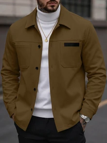 Manfinity Homme Men's Solid Color Casual Outdoor Slim Fit Jacket - Brown - View 3