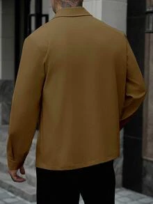 Manfinity Homme Men's Solid Color Casual Outdoor Slim Fit Jacket - Brown - View 2