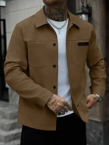 Manfinity Homme Men's Solid Color Casual Outdoor Slim Fit Jacket - Brown - View 7