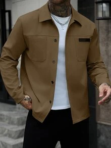 Manfinity Homme Men's Solid Color Casual Outdoor Slim Fit Jacket - Brown - View 8