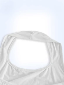 Shutterstock Y2Kool Women's White Ocean Shell Sequin Print Sexy Halter Neck Short Casual Everyday Tank Top - White - View 3