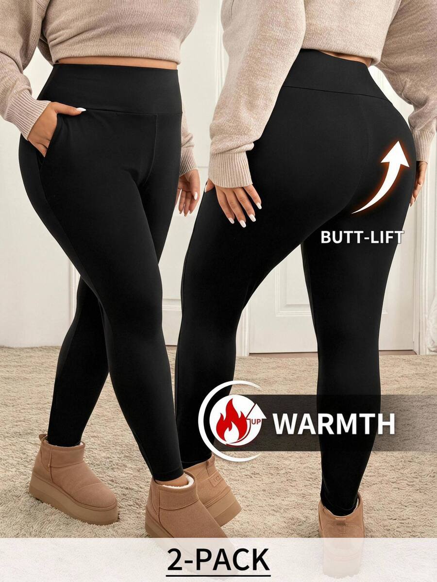 SHEIN CURVE+ Plus Size Side Pocket Sports Yoga Elastic Slim Fit Leggings