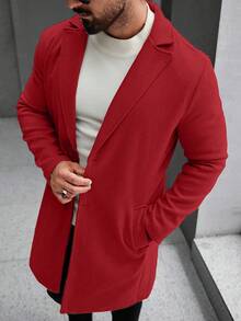 Manfinity Mode 男士純色口袋與鈕扣前襟長袖大衣，適合秋冬季與冬季正式場合 - 紅色 - 查看 5