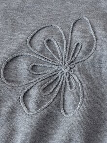 SHEIN 4-7歲女童白色3D手工刺繡大花圓領針織毛衣百褶裙2件套，柔軟嬰兒公主風幼兒秋季套裝 - 灰色 - 查看 6