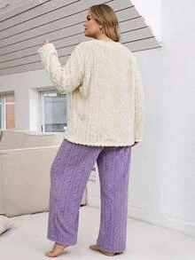SHEIN CURVE+ Plus Size Women's Comfortable Long Sleeve Top And Loose Pants Loungewear Set For Autumn/Winter Fall - Purple - View 7