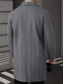 Manfinity Bizformal 男士純色休閒優雅百搭日常穿著大衣 商務正式 黑白配色 秋季 - 灰色 - 查看 2