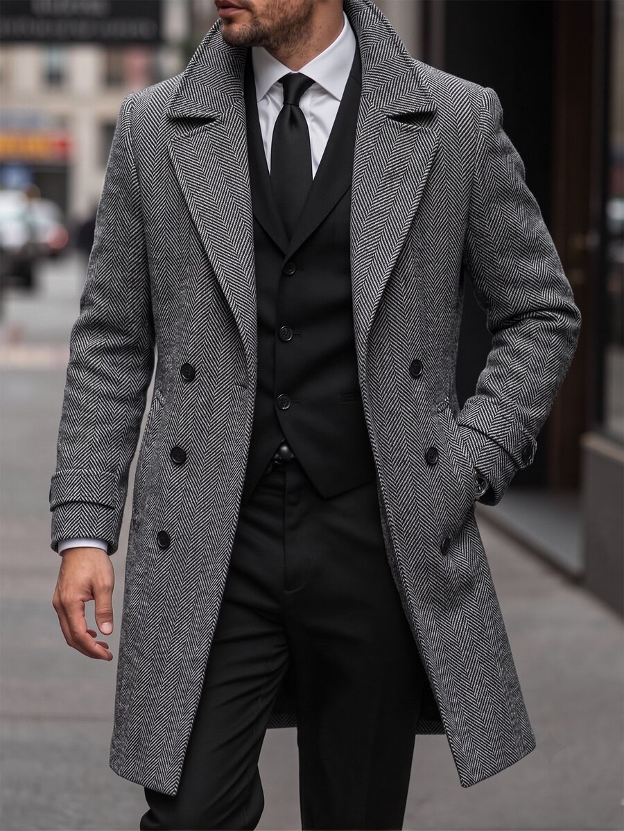 Manfinity Bizformal Mantel Pria Polos Kasual Elegan Serbaguna untuk Pemakaian Sehari-hari, Bisnis Formal, Hitam Putih, Musim Gugur - Grey - View 1