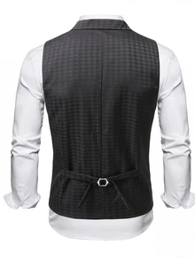 Manfinity Mode Men's Shawl-Collar Vest, Elegant, For Parties Party, Formal Business Casual, Wealthy Gatherings, Ceremonies Wedding Charcoal Gray Autumn - Black - View 2