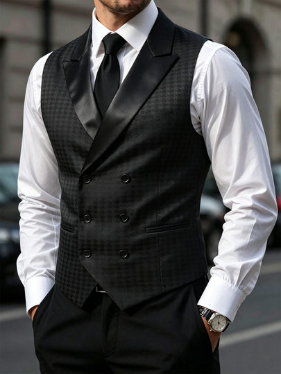 Manfinity Mode Men's Shawl-Collar Vest, Elegant Classy, For Parties Wedding Guest Party, Formal Business Casual, Wealthy Gatherings, Ceremonies Wedding Black Fall