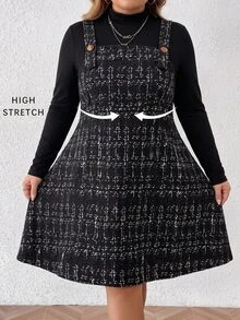 SHEIN CURVE+ Plus Size Women's Casual Black Strap Dress With Pockets - Black and White - View 1