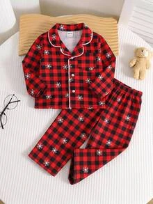 SHEIN 2pcs Baby Boy Christmas Plaid Print Pajama Set - Multicolor - View 5