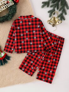 SHEIN 2pcs Baby Boy Christmas Plaid Print Pajama Set - Multicolor - View 2