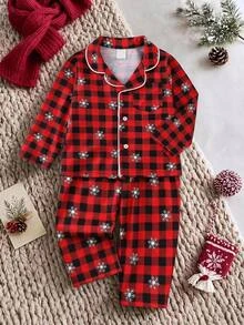 SHEIN 2pcs Baby Boy Christmas Plaid Print Pajama Set - Multicolor - View 1