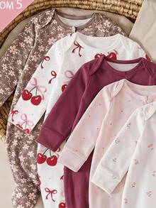 New Born Baby Round Neck Long Sleeve Footed Romper - White - View 3