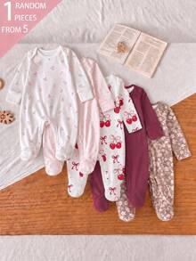 New Born Baby Round Neck Long Sleeve Footed Romper - White - View 6
