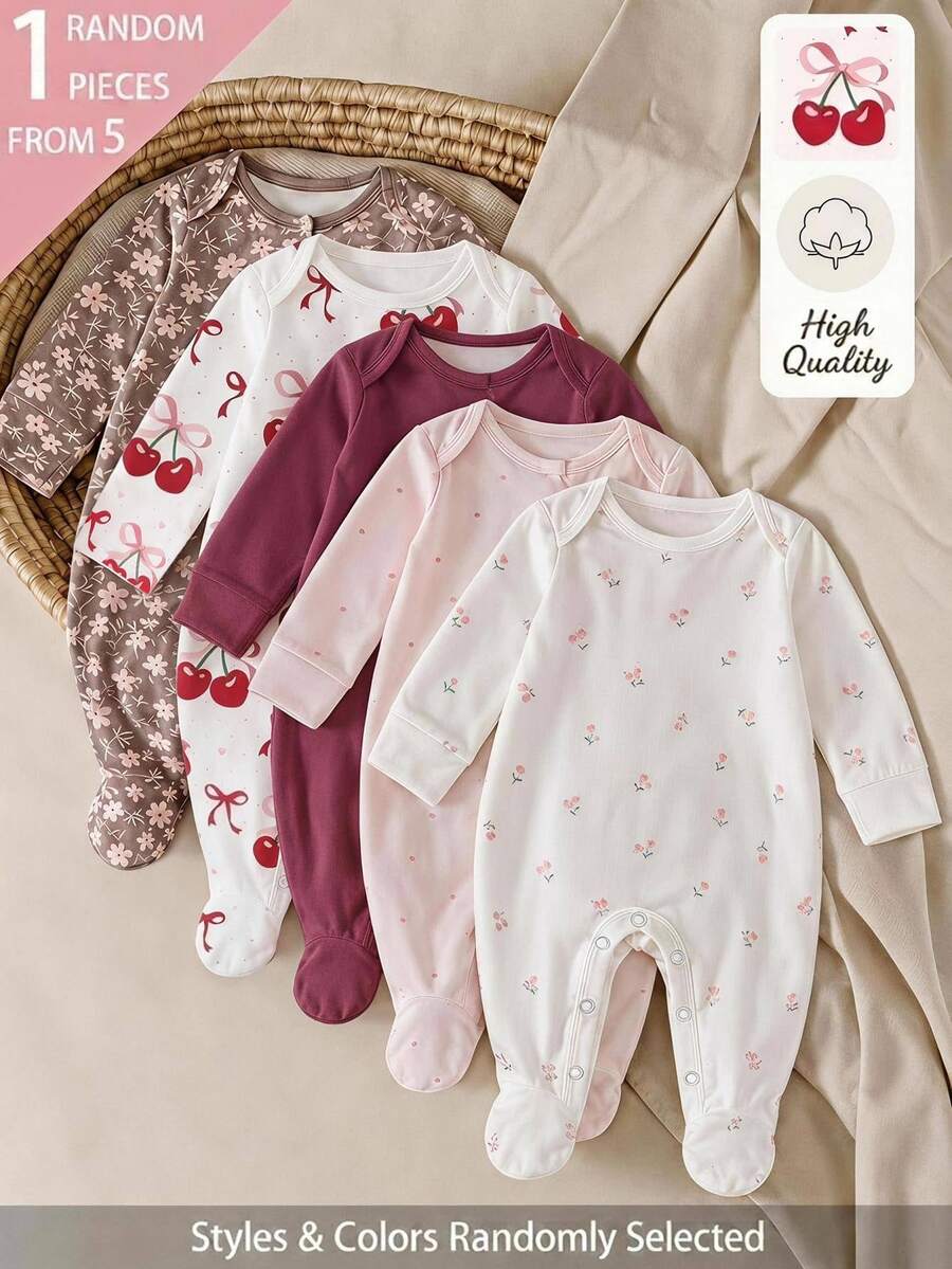 New Born Baby Round Neck Long Sleeve Footed Romper - White - View 1