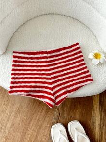 SHEIN Swim 女士提花面料短裤，适合海滩/度假、春夏穿着 - 彩色 - 查看 2