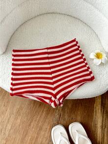 SHEIN Swim 女士提花面料短裤，适合海滩/度假、春夏穿着 - 彩色 - 查看 3