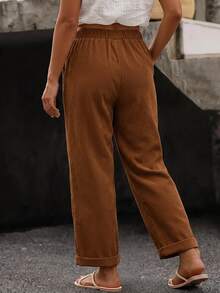 Linhara CURVE 2026 Autumn/Winter New Plus Size Cinched Cinched Waist Corduroy Comfortable Long Pants For Women Fall - Brown - View 2