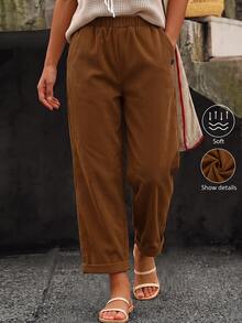 Linhara CURVE 2026 Autumn/Winter New Plus Size Cinched Cinched Waist Corduroy Comfortable Long Pants For Women Fall - Brown - View 7