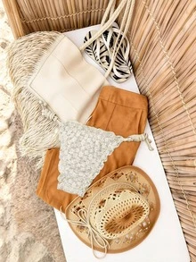 Elavelle Women's Jacquard Fabric Side Tie Bikini Bottom, Spring/Summer - Apricot - View 3