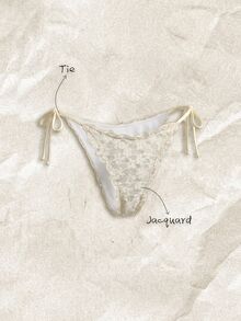 Elavelle Women's Jacquard Fabric Side Tie Bikini Bottom, Spring/Summer - Apricot - View 1