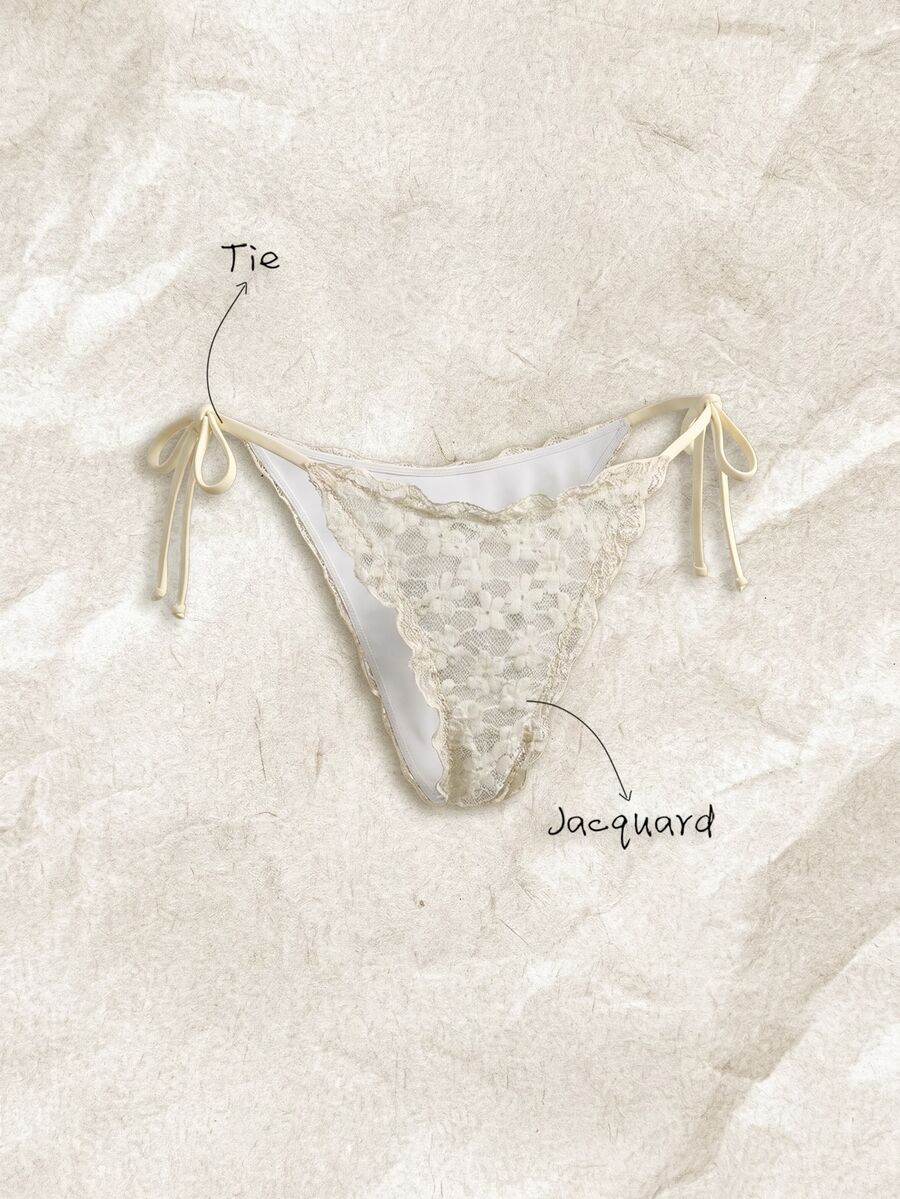Elavelle Women's Jacquard Fabric Side Tie Bikini Bottom, Spring/Summer - Apricot - View 1