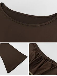 Velvienne Plus Size Women's Versatile Premium Metal Decor T-Shirt, Suitable For Dating, Vacation, Party, Daily Outings, Gatherings, Outdoor Activities Fall - Brown - View 7