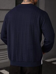 EGENSIO Men's Colorblock Crew Neck Long Sleeve Casual Versatile Pullover Sweatshirt - Navy Blue - View 2