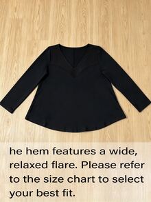 EMERY ROSE Plus Size Women's T-Shirt, Elegant Sexy Casual Minimalist Commute Versatile Slimming Daily Mesh Patchwork Round Neck Design Long Sleeve T-Shirt Fall - Black - View 6